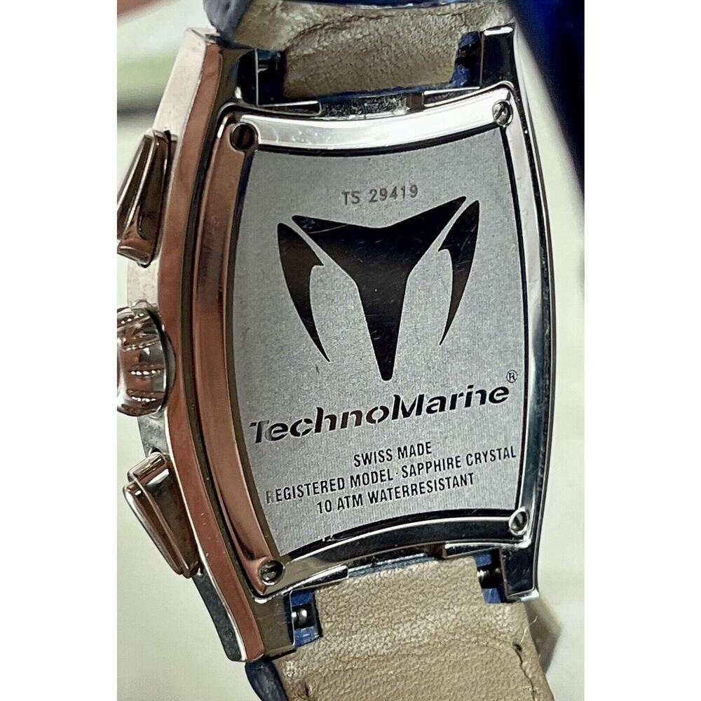 TechnoMarine Chronograph Blue Watch Technosquare TS29419 Blue Leather Band w Box - Picture 9 of 16